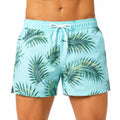 Costume da bagno uomo M in poliestere turchese con stampa foglie tropicali e coulisse
