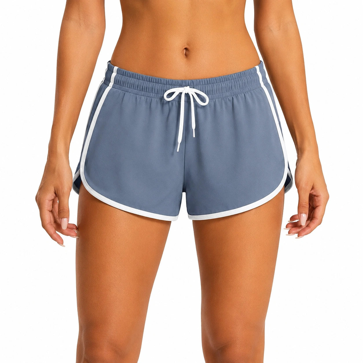 Shorts da donna taglia S in tessuto sintetico blu con profili bianchi - stile sportivo