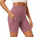 Leggings ciclista donna M in tessuto elasticizzato malva a vita alta con tasca
