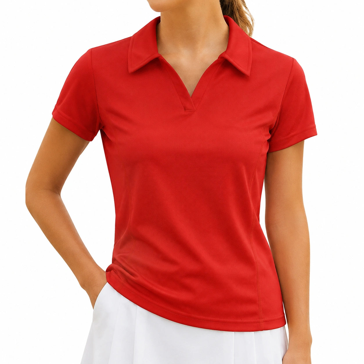 Polo donna taglia S in tessuto rosso - manica corta e colletto classico