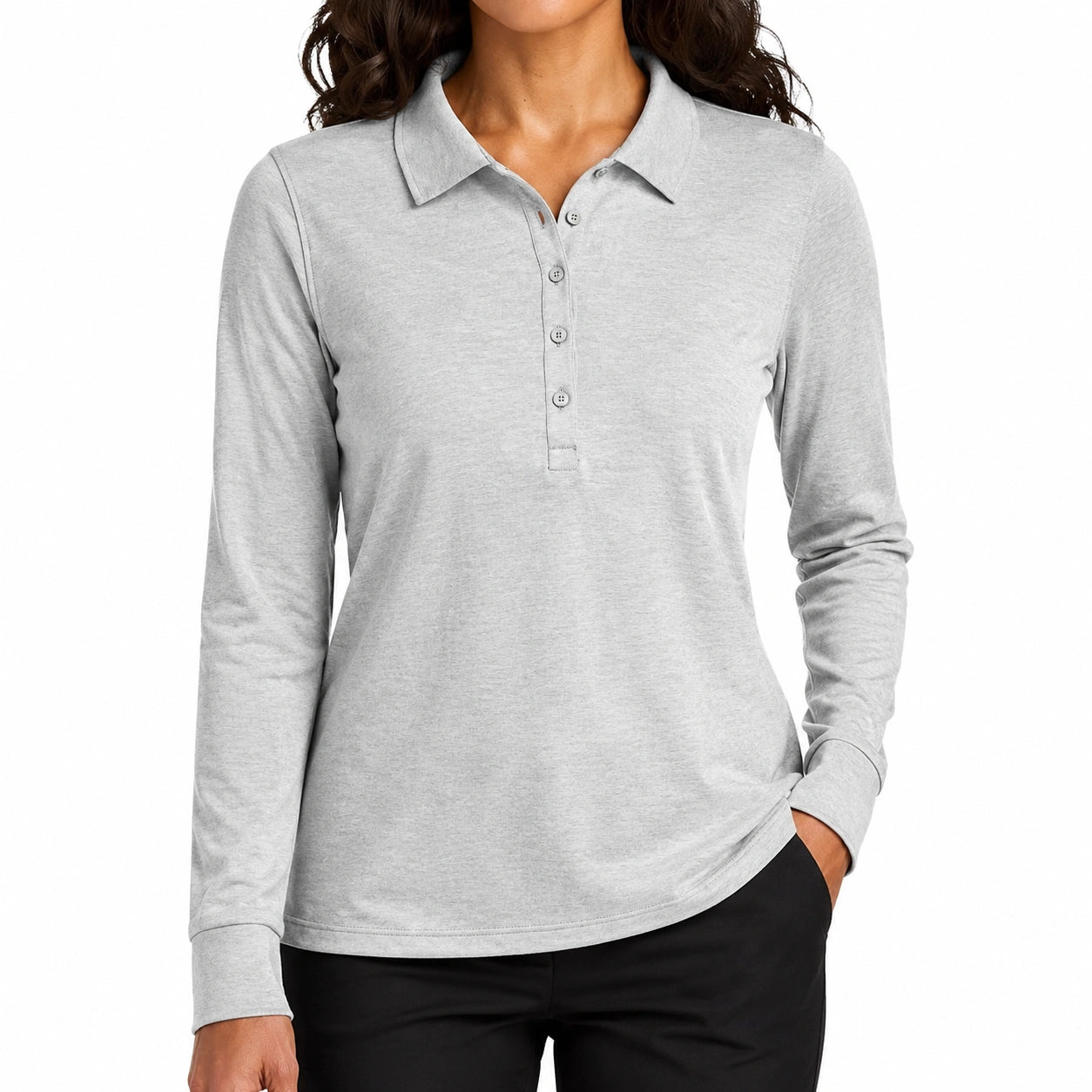 Polo da donna taglia L in tessuto grigio a maniche lunghe - stile casual