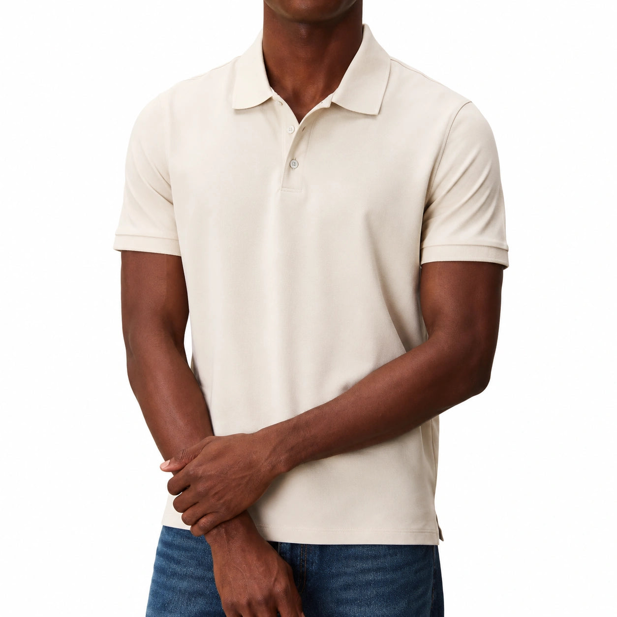 Polo uomo taglia M in tessuto beige a maniche corte stile casual