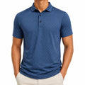 Polo da uomo M in tessuto blu con microstampa a maniche corte