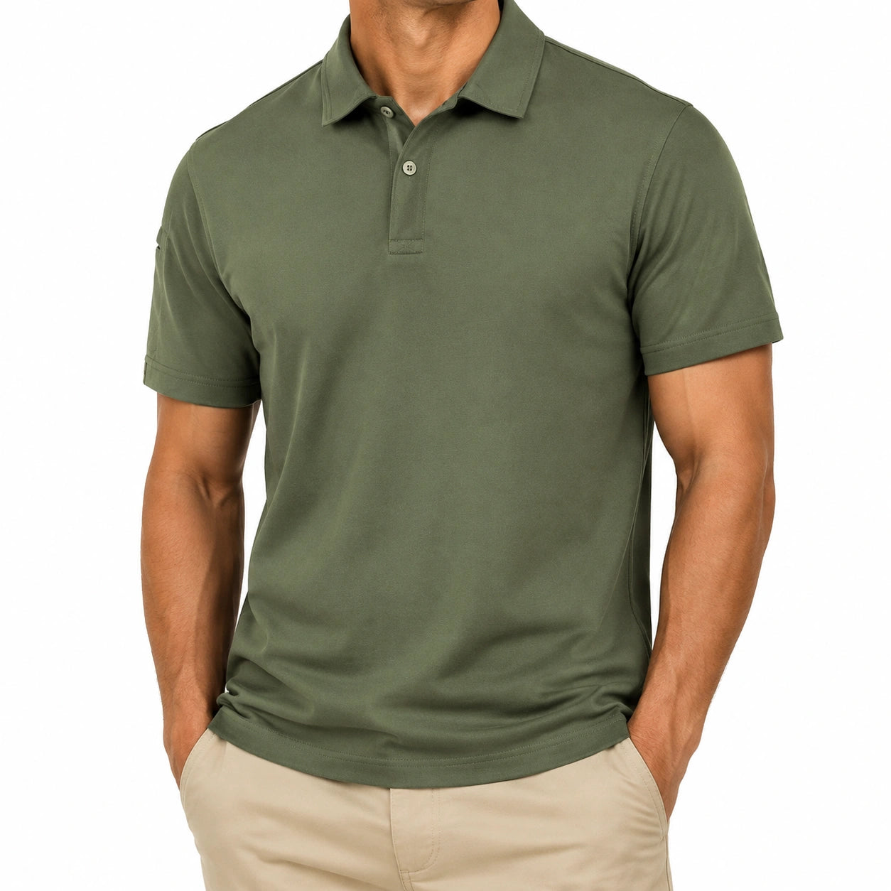 Polo uomo taglia M in tessuto verde oliva a maniche corte stile casual