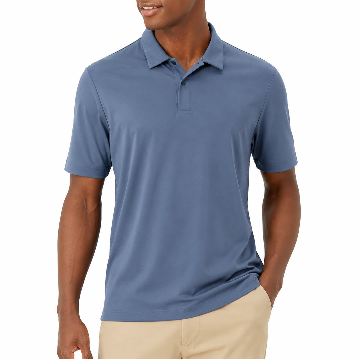 Polo uomo taglia L in tessuto tecnico blu a manica corta stile casual