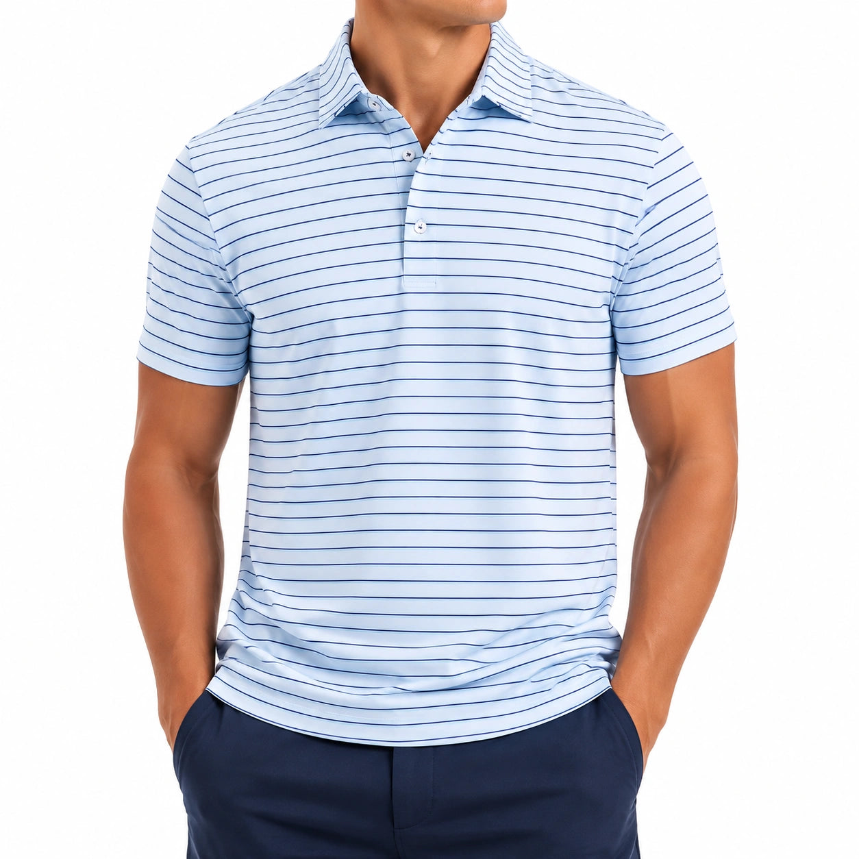 Polo uomo L azzurra a righe manica corta stile casual