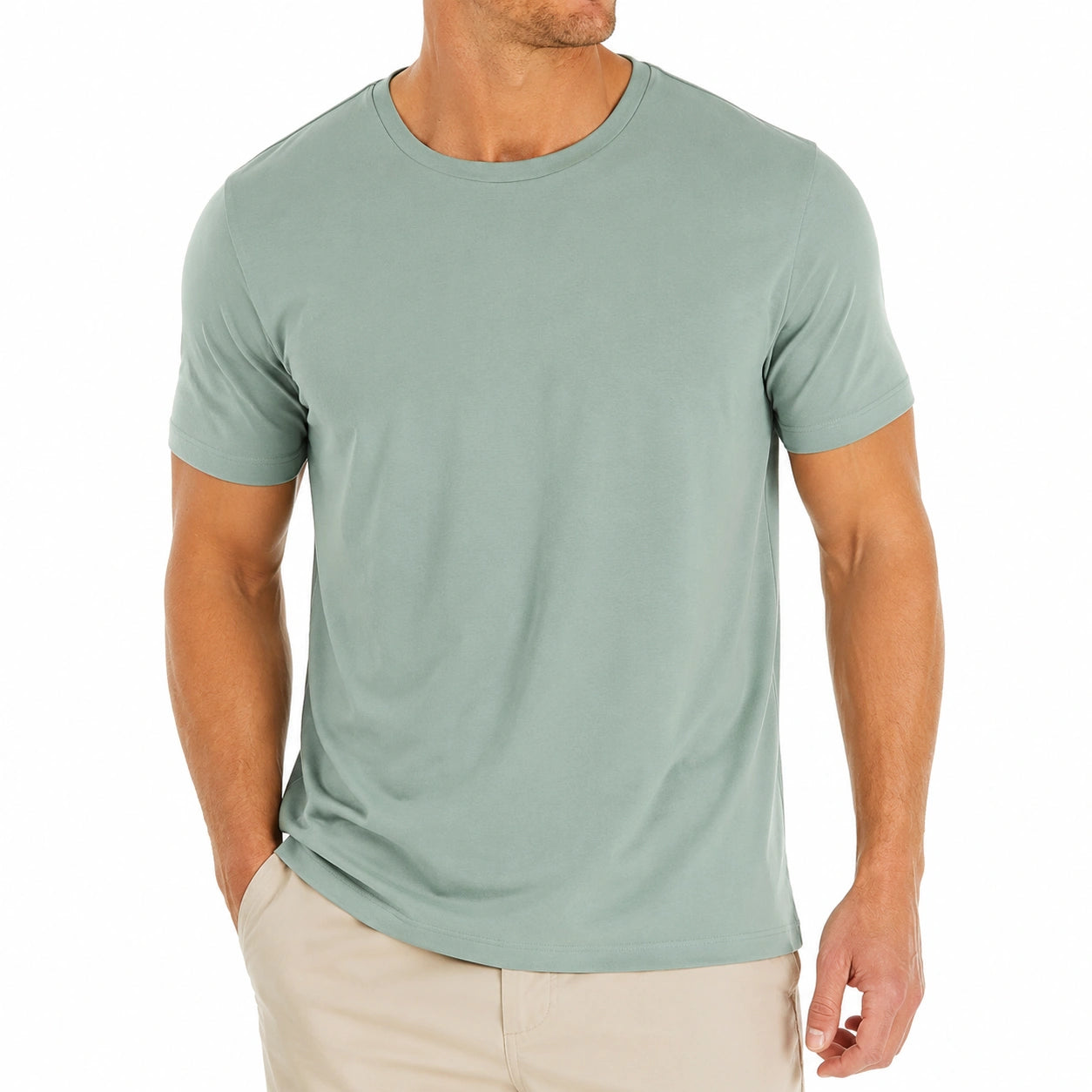 T-shirt uomo M in tessuto verde salvia a maniche corte stile casual