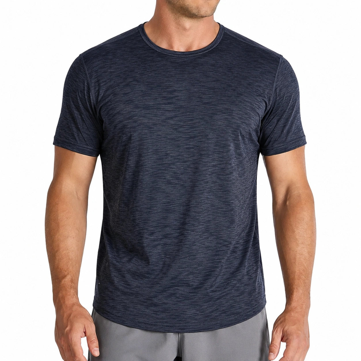 T-shirt uomo taglia M in tessuto blu navy mélange a manica corta girocollo casual