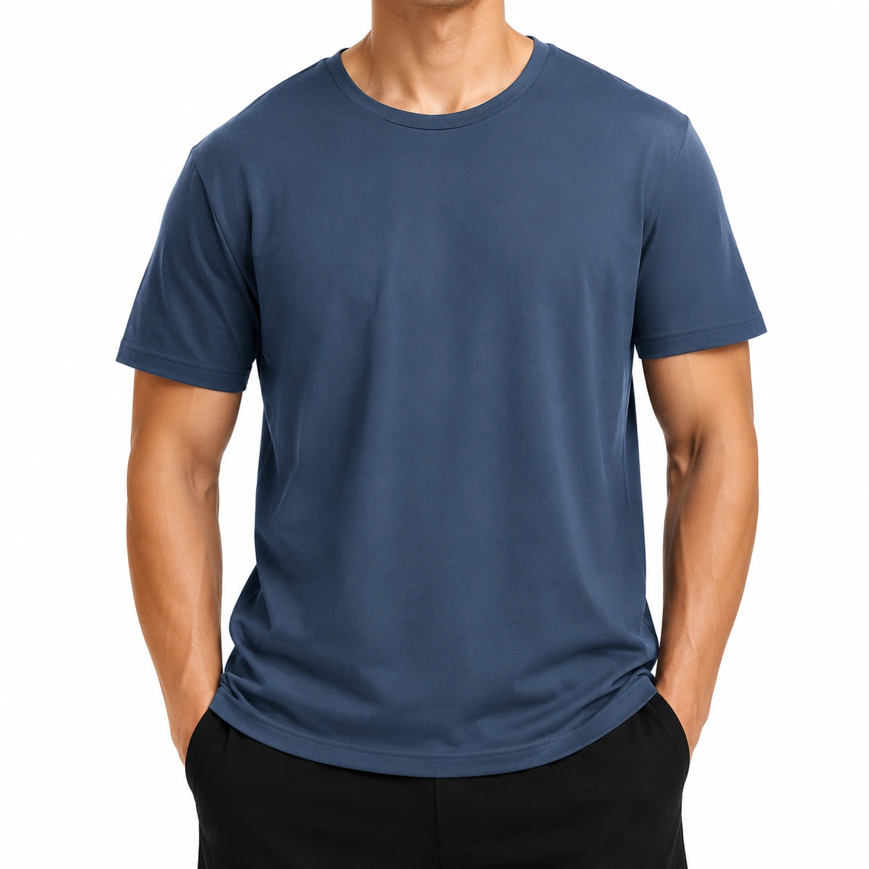 T-shirt uomo taglia L in tessuto blu navy - girocollo tinta unita casual